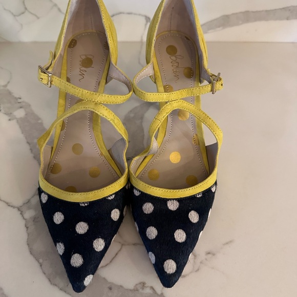 Boden Tisha High Heel Black/White Polka Dot W/ Yellow Suede Size 39 Eu Sz 9 US - Picture 2 of 11